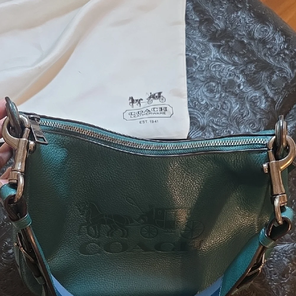Coach Turquoise Leather Shoulder Bag Jes Hobo - Picture 8 of 9